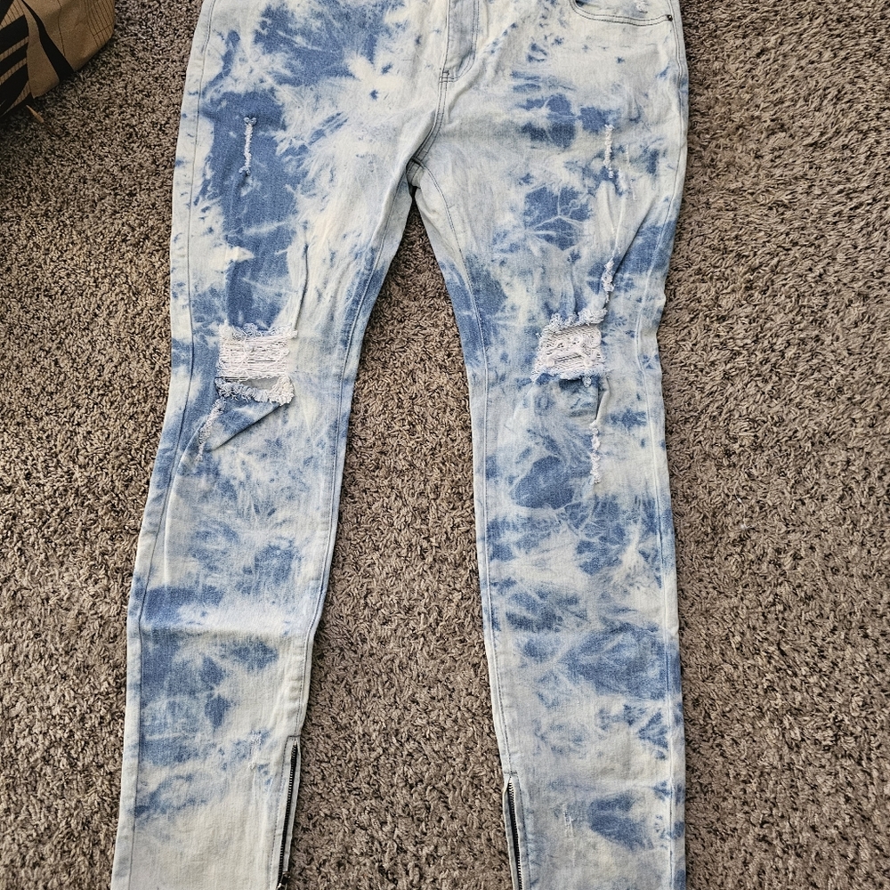 Fashion Nova Light Blue Tie-Dye Slim Fit Jeans